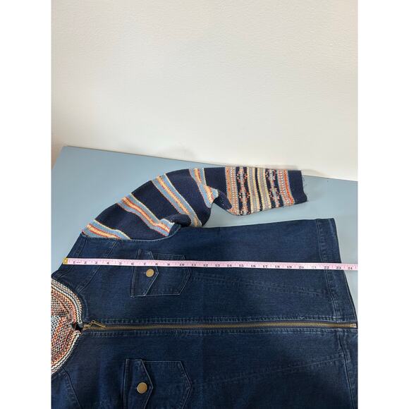 Serengeti jean jacket womens size S knit sleeves and collar zipper boho - Picture 7 of 7